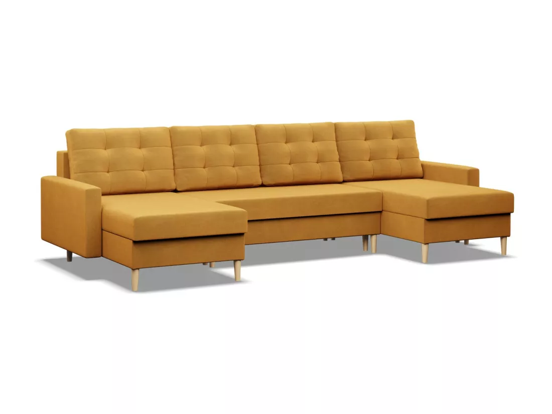 Canapé d'angle en U avec fonction sommeil, Coussin réversible, Bonell, Jaune