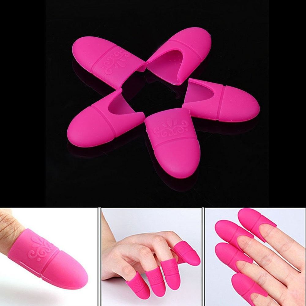 (10er Set) Silikon Nagel Lack Entferner Kappen Soak Off Hütchen - Pink