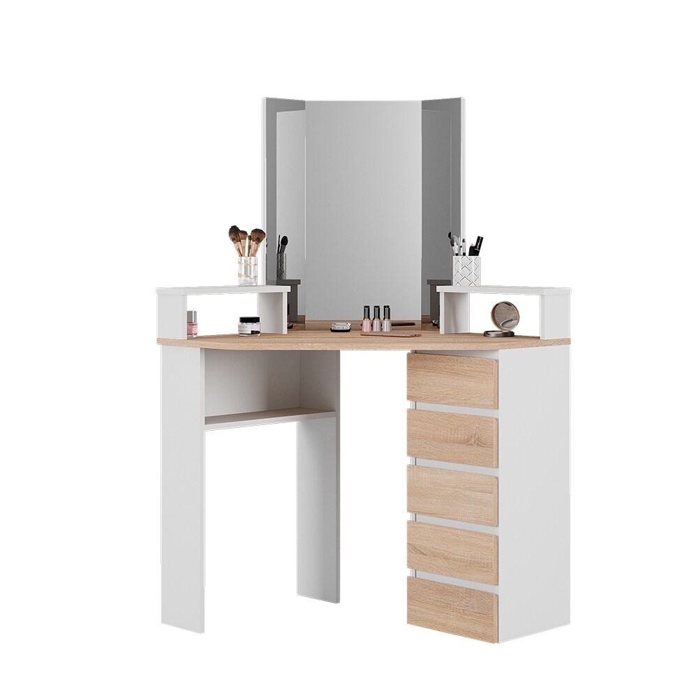 Vicco Eckschminktisch Frisiertisch Frisierkommode Tilda Weiß Sonoma Spiegel 110x140 cm modern Ablage