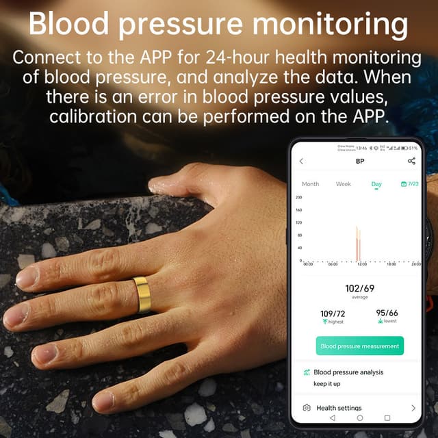 Smart Ring R1000 – Søvnmonitor, Bluetooth 5.0, Blood Oxygen Monitor Guld 7