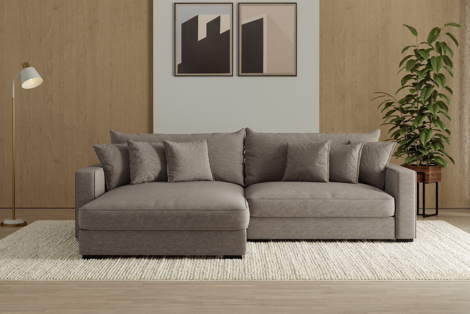 Rossi Lux 2-seter med XL sjeselong venstre Tekstil Beatto 1023 Grønn Grå, arm B med sorte ben. Lux Komfort.
