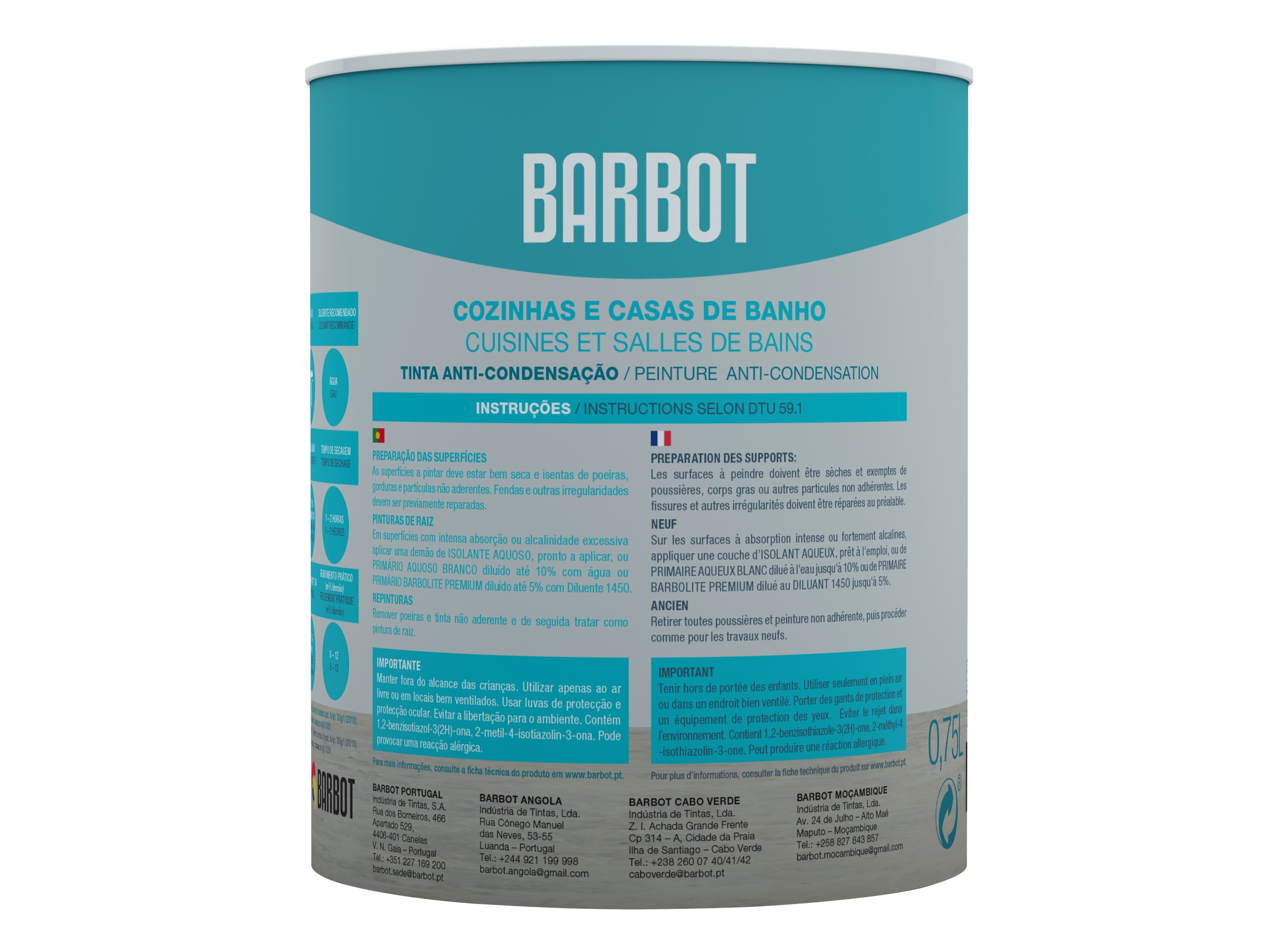 TINTA COZINHA E CASA DE BANHO BARBOT BRANCO 0.75 LT