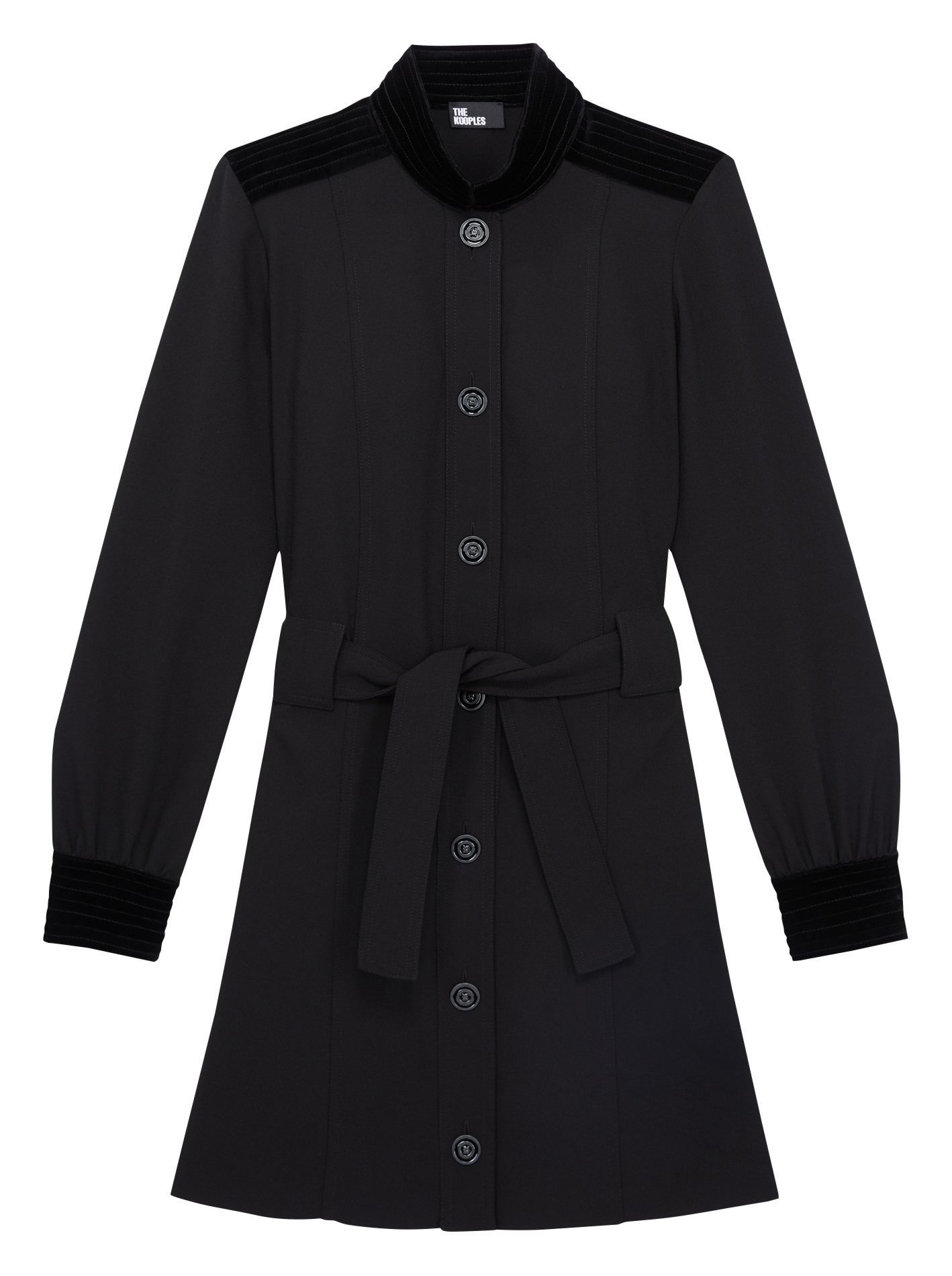 Robe courte col montant en crêpe| Noir