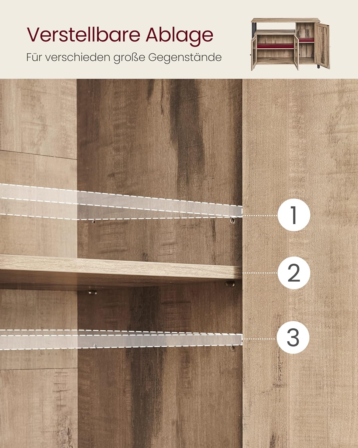 VASAGLE Sideboard, Küchenschrank, Aufbewahrungsschrank, mit 3 Türen, für Wohnzimmer, Küche, Esszimmer, 33 x 110 x 75 cm, Landhausstil, eichenbraun-schwarz LSC096B50