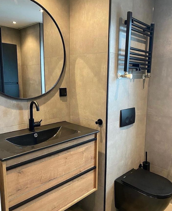 Muebles Resh badkamermeubel eiken 100cm met zwarte wastafel en kraangat