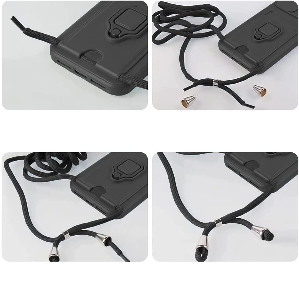 iPhone 14 Pro Max Necklace Leder Hülle mit Kartenfach   Kickstand Haltering   Handykette (140cm)   Cam-Slider Kameraschutz - Dunkelblau