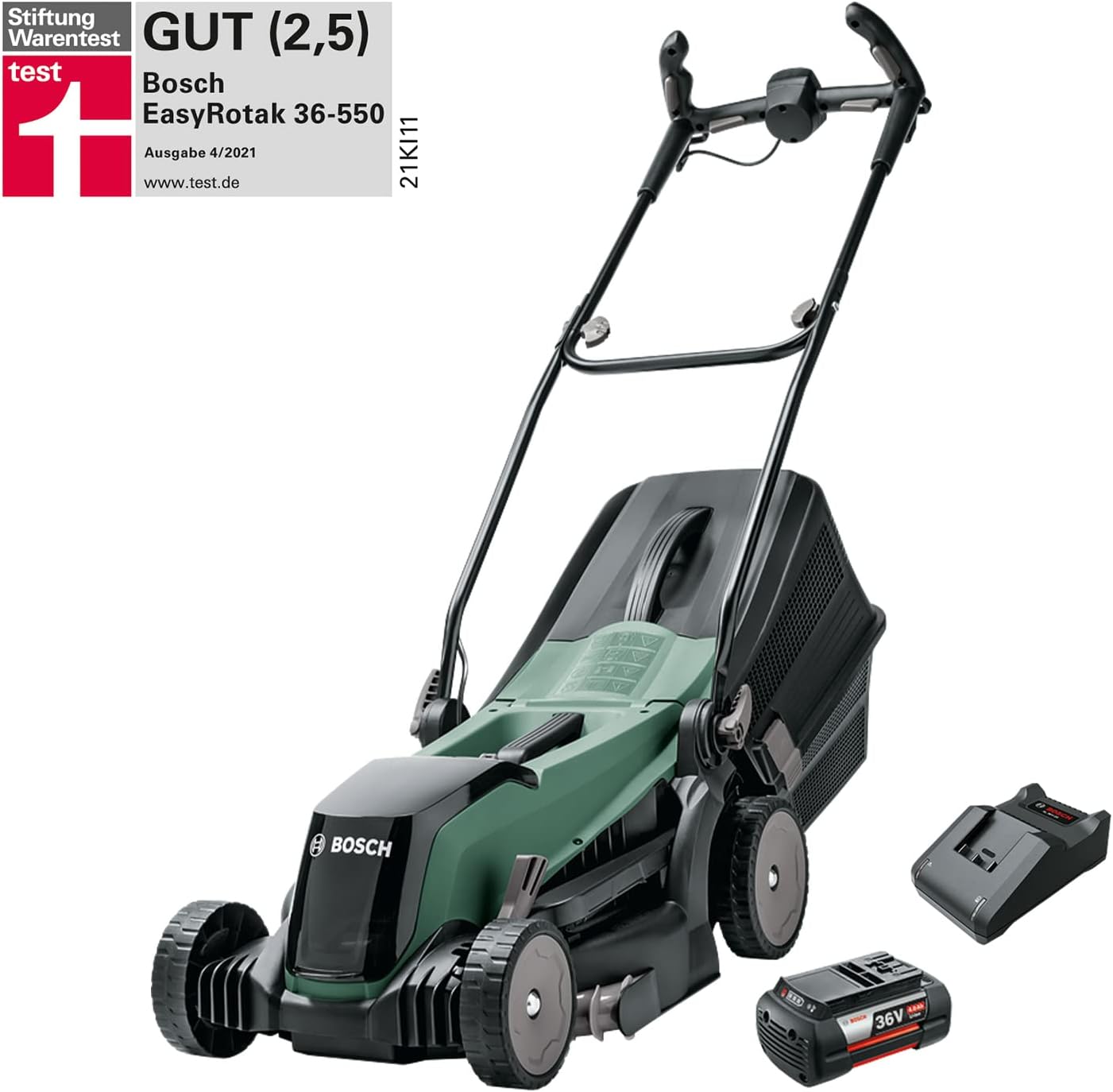 Bosch Akku Rasenmäher EasyRotak 36-550 (36 Volt, 1 Akku 4,0 Ah, Schnittbreite: 37 cm, Rasenflächen bis 550 m2, im Karton)
