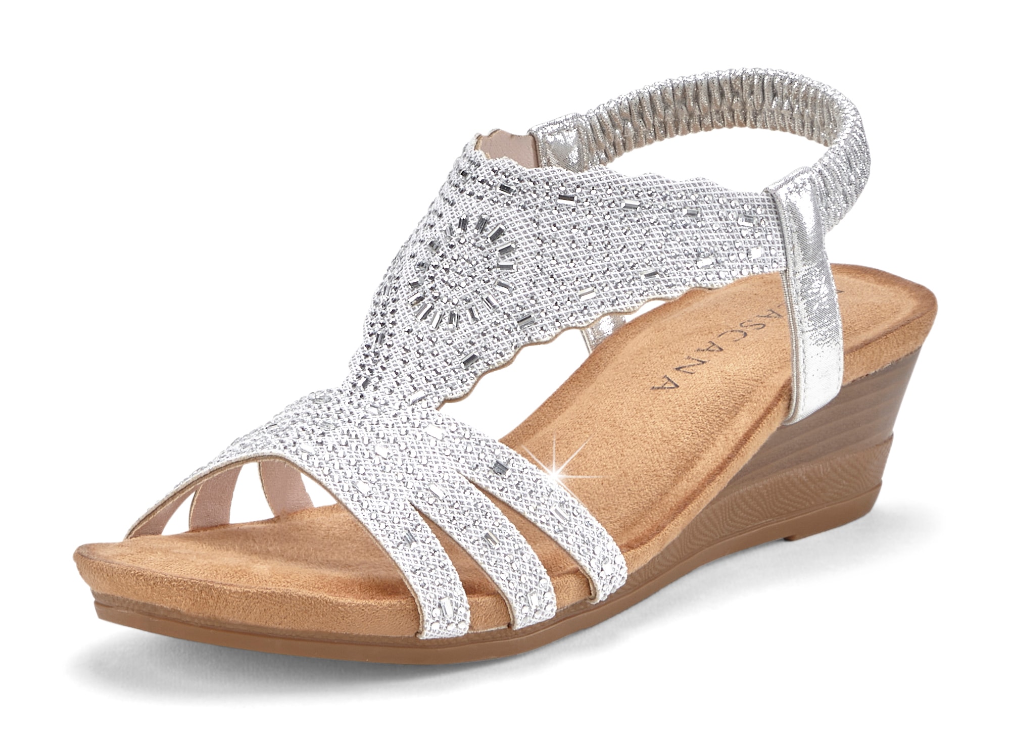 LASCANA Sandalette »Sommerschuh«  Sandale, Sommerschuh mit Glitzerdetails und elastischem Riemchen
