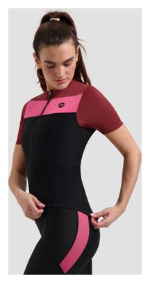 Maillot Manches Courtes Vélo Rogelli Core Block Noir/Bordeaux/Rose Femme