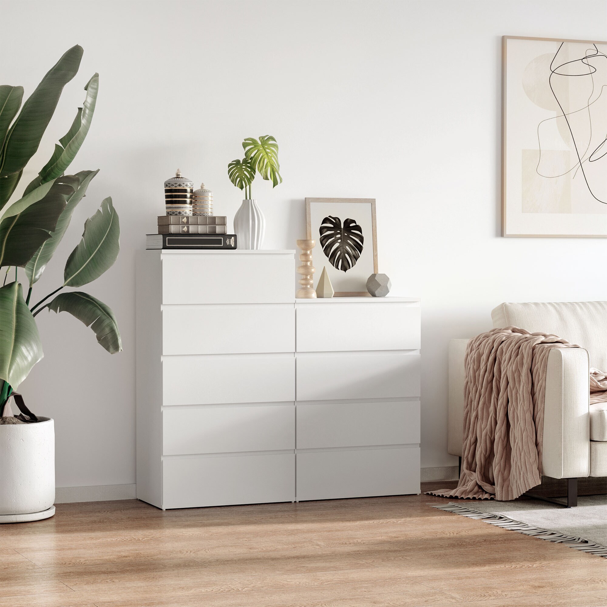 HOMCOM Kommode mit 4 Schubladen weiß 55L x 33B x 80H cm