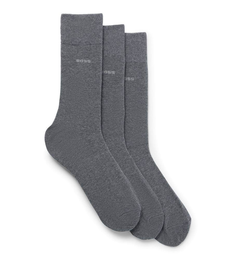 Pacote com 3 pares de meias longas padrão BOSS, cinza