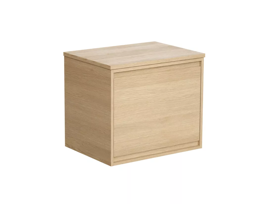 Meuble sous vasque avec tiroir à l'anglaise et planche - 60 cm - Placage chêne - MESLIVA