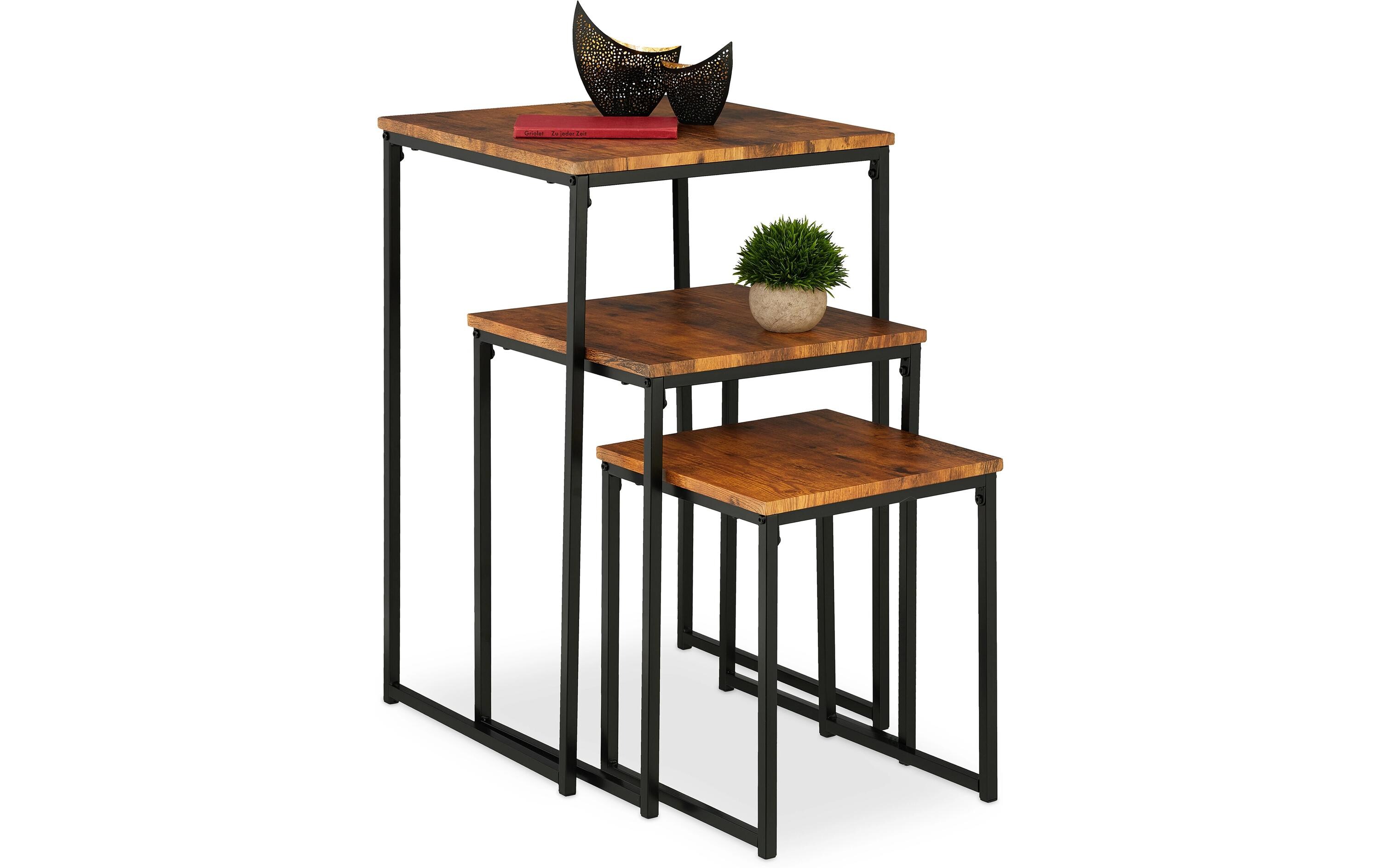 Beistelltisch 3er Set Braun/SchwarzAblagetischset