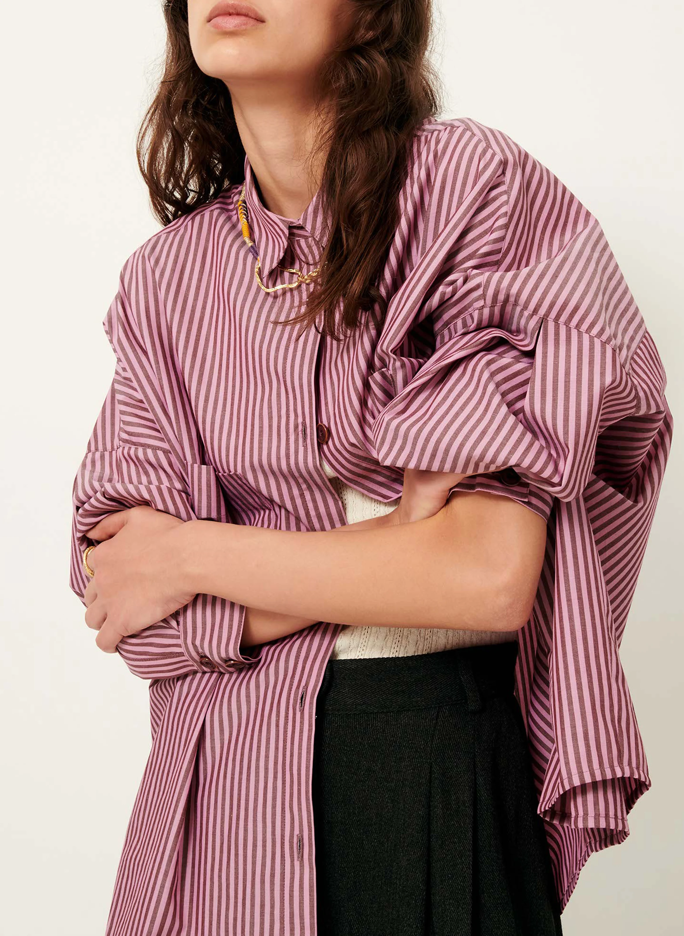 FONTANIA - Chemise ample rayée en coton| Rose