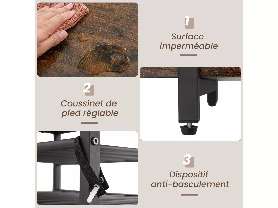 Bar à vin industriel, étagère à vin 21 bouteilles, supports en verre, marron rustique