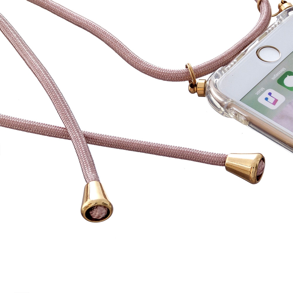 iPhone SE (2022/2020) / 8 / 7 Necklace Gummi Hülle Air Cushion Fallschutz   Handykette (150cm) - Rosa / Gold