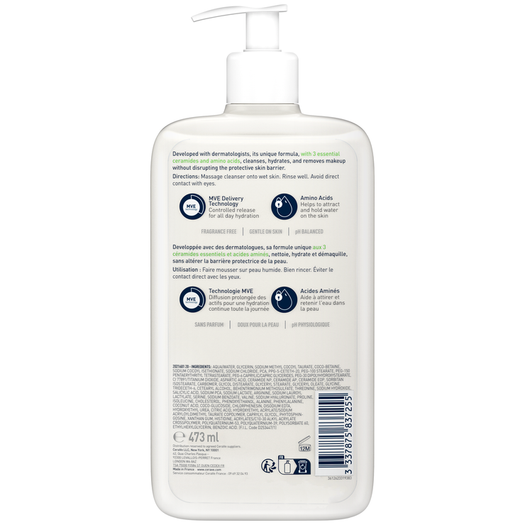 Crème moussante hydratante nettoyante visage 473ml
