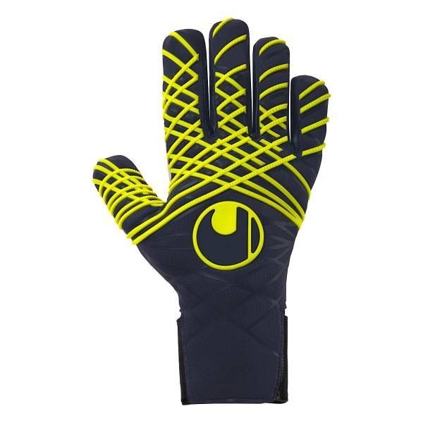 Uhlsport Gants de Gardien Prediction Absolutgrip HN Fit - Bleu Marine/Blanc/Jaune Fluo