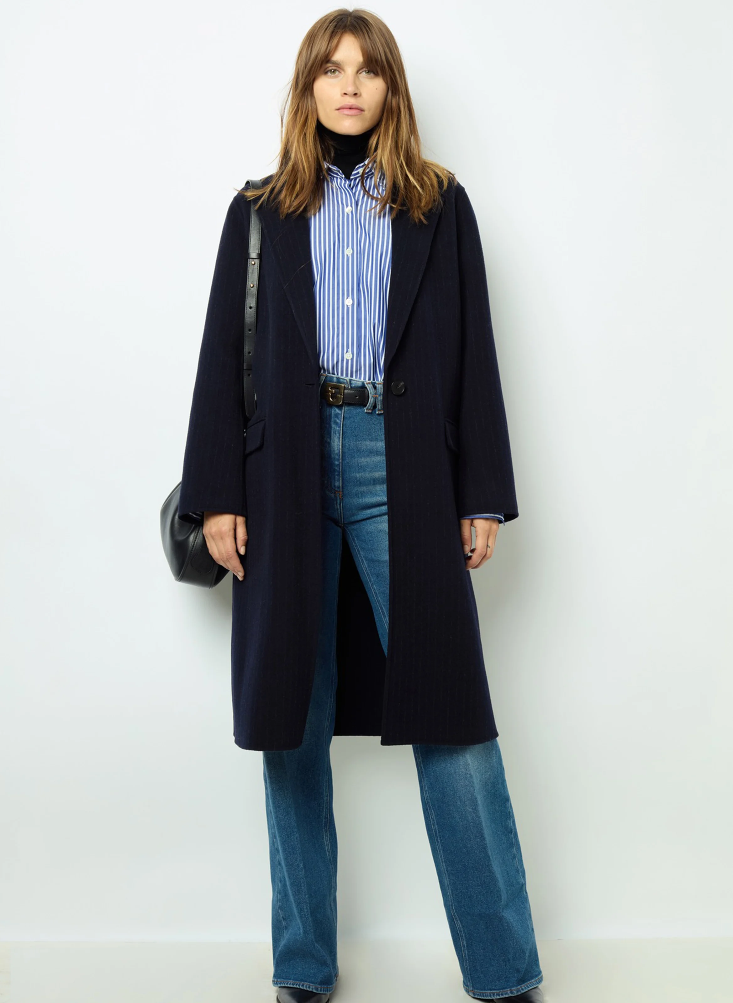 LASSIA - Manteau droit col tailleur en laine mélangée | Bleu