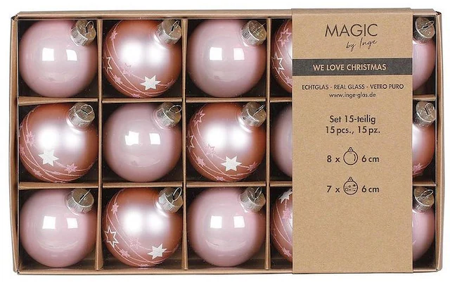 Weihnachtsbaumkugel »INGES CHRISTMAS DECOR Lovely Magnolia Ø 6 cm, 15 Stück, Hellrosa«
