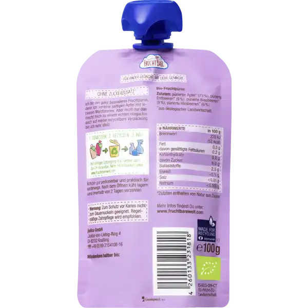 Bio Fruchtpüree Apfel und Waldfrucht