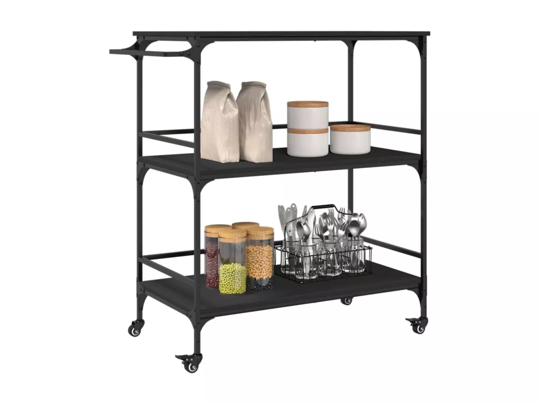 Chariot de cuisine noir 100,5x50x105 cm bois d'ingénierie