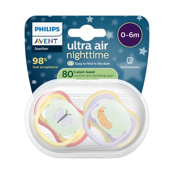 Philips Avent Ultra Air Fopspeen - 0-6 Mnd - 2 Stuks - Plant-based - Glow In The Dark