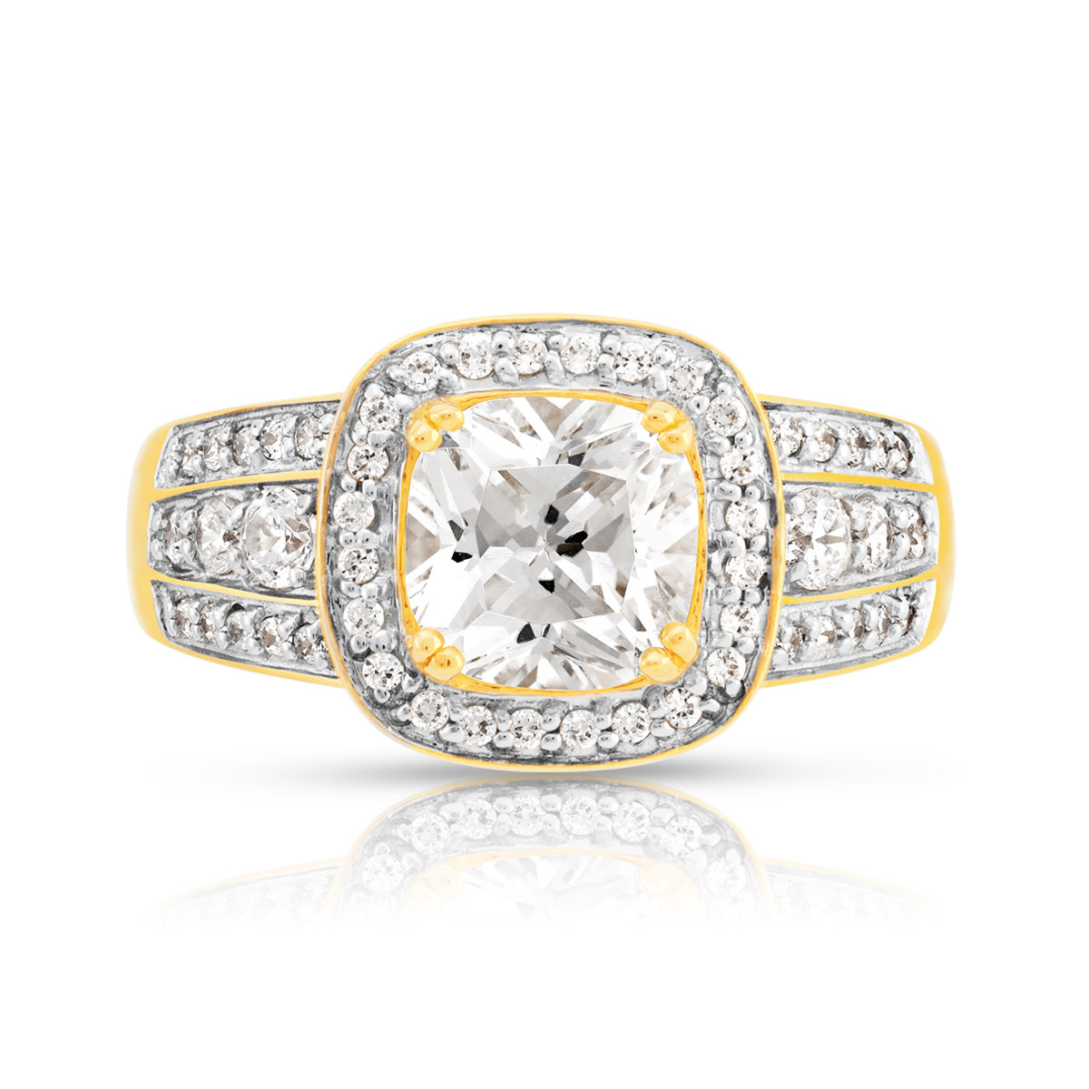 Bague or 375 2 tons carrée zirconias