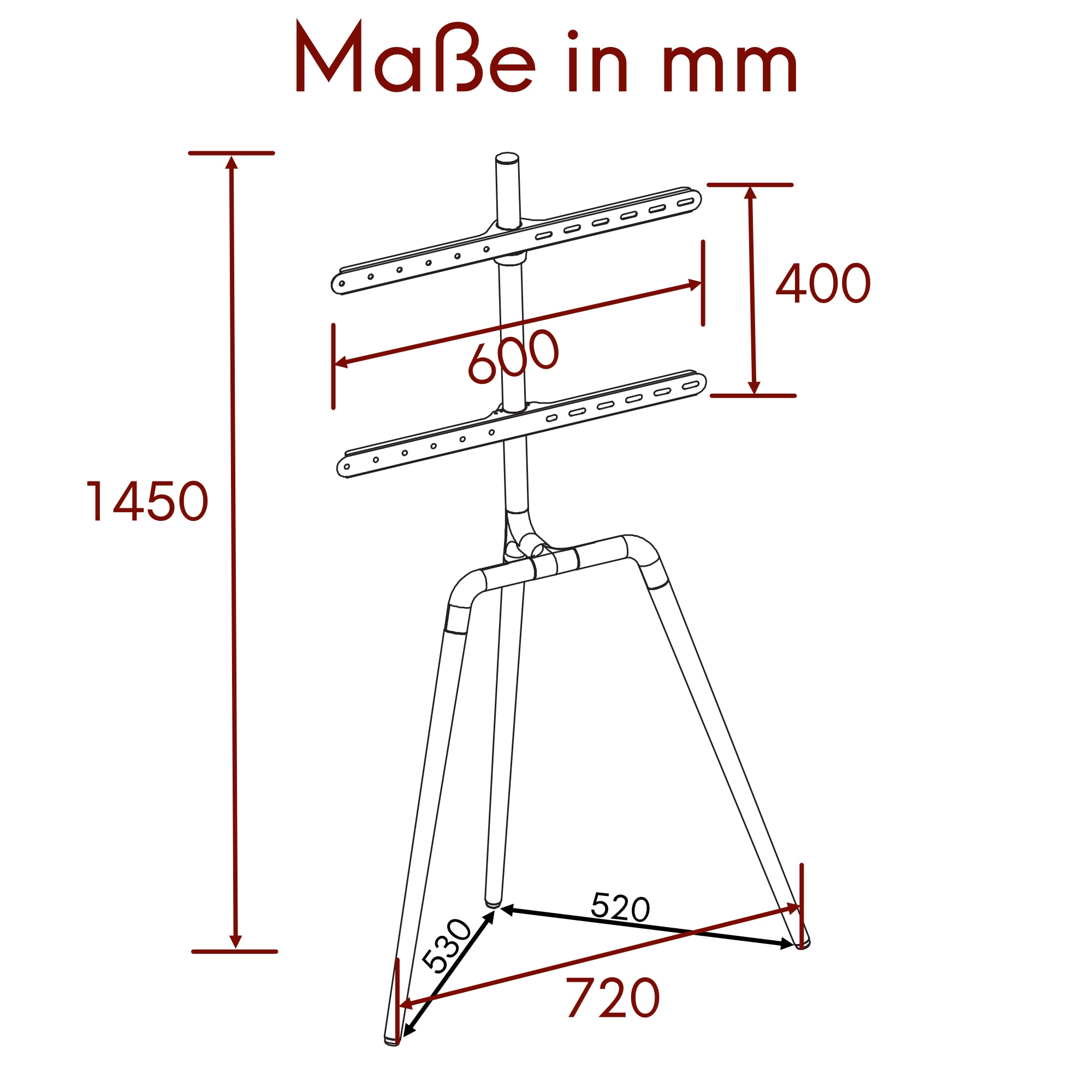 TV Standhalter Buche - VESA bis max. 600x400 für 45-65 Zoll max. 40kg Weiß