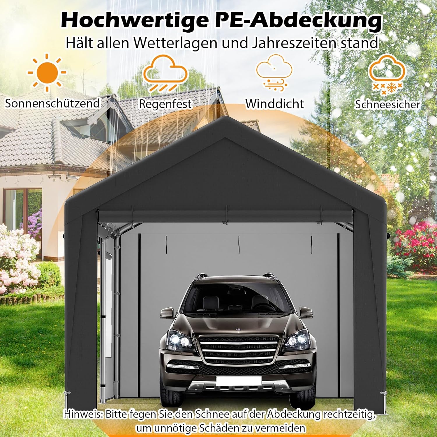 COSTWAY Zeltgarage Carport, 595x300cm, Garagenzelt mit 8 abnehmbaren Seitenwänden, Rolltüren & belüfteten Fenstern, Weidezelt, Lagerzelt, Garage Unterstand, Garagenüberdachung für Auto, SUV, Lkw, Boot