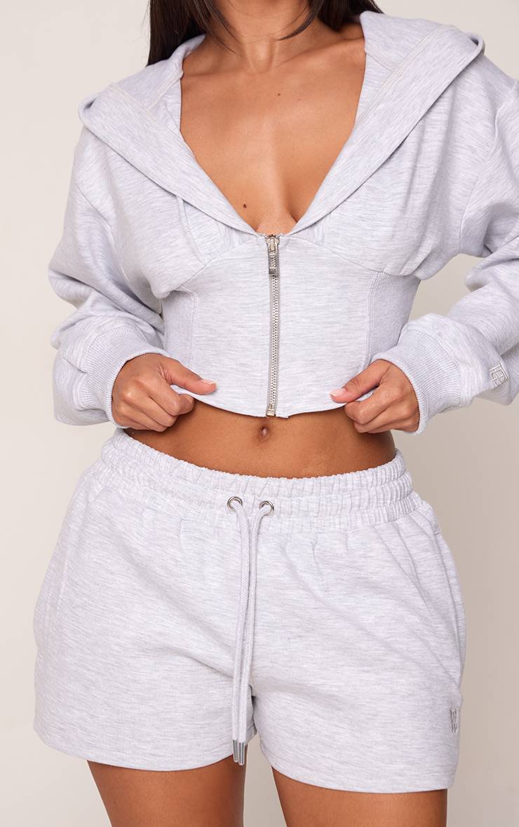 Gris Cendré Short Brodé En Jersey Interlock Petite