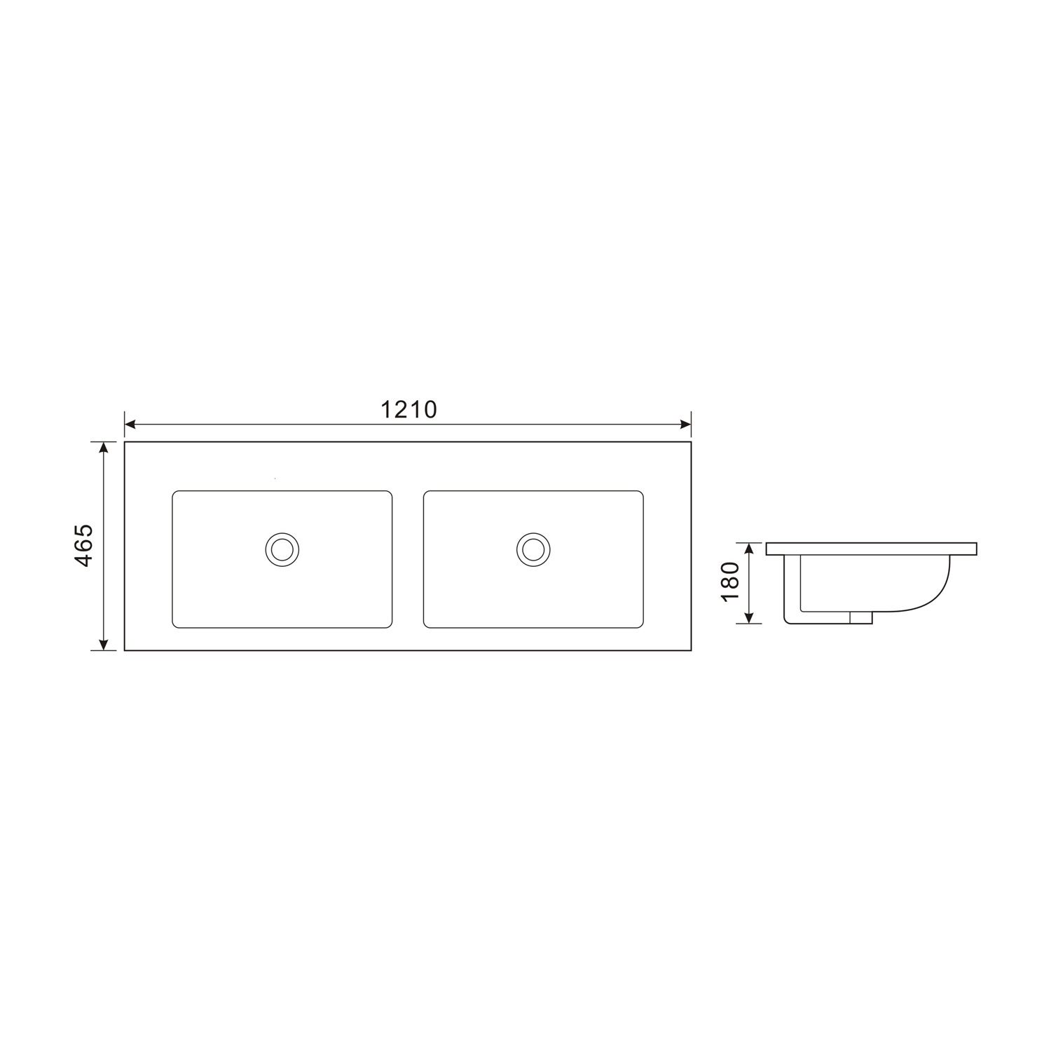 Fontana Latina dubbele keramische wastafel 120cm zonder kraangaten wit glans