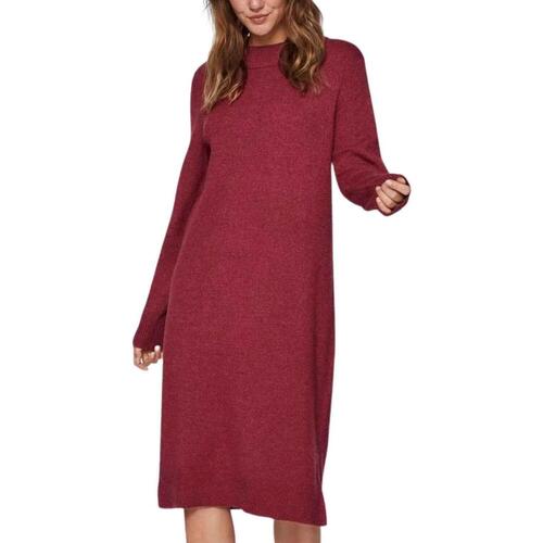 Vila - VIRIL CREW NECK L/S MIDI DRESS Rojo