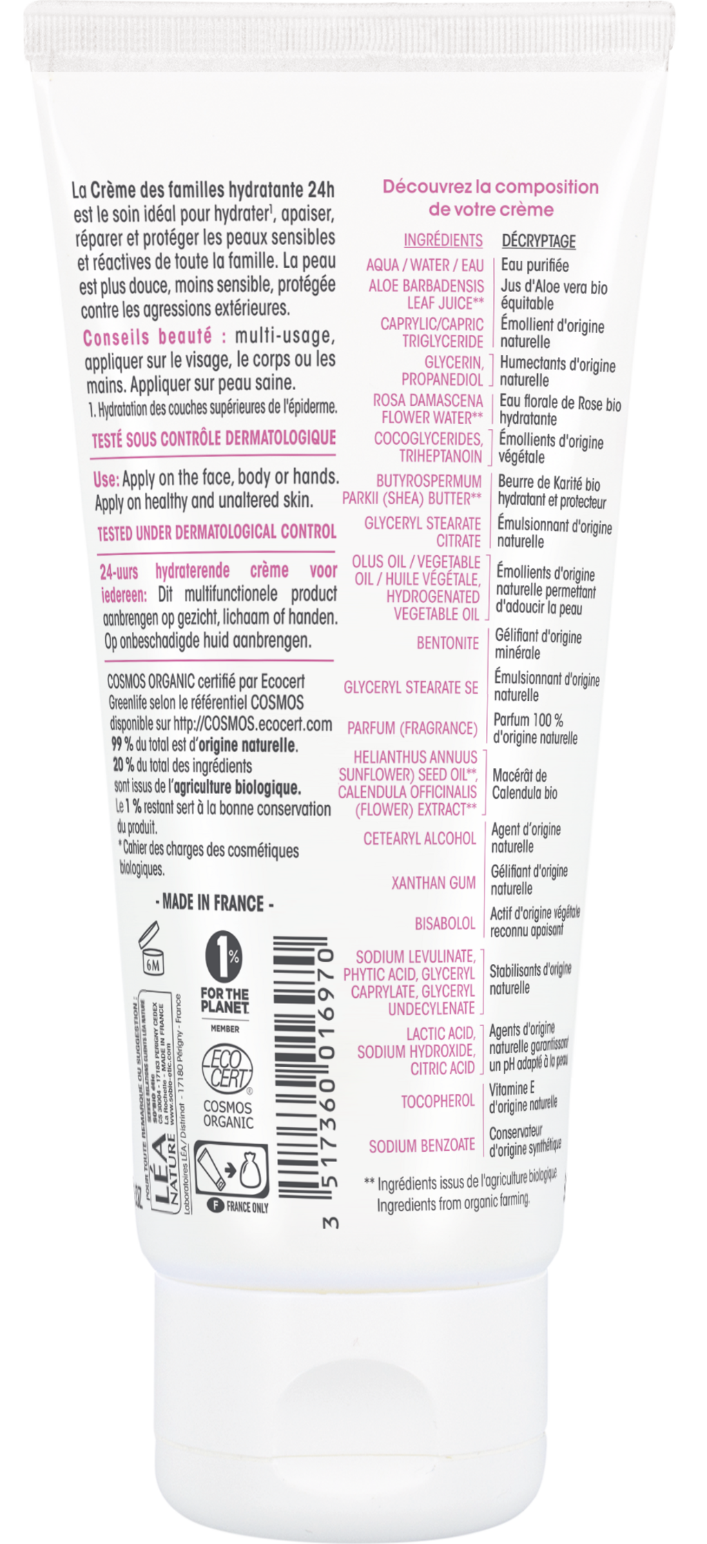 LÉA NATURE SO BiO étic  Hypoallergene Feuchtigkeitscreme Familie, 100 ml