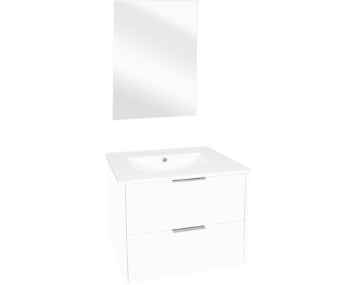 Badkamermeubelset Differnz Bolo 61 x 110 x 46 cm, frontkleur wit hoogglans, wastafel en spiegel wit, badmeubel