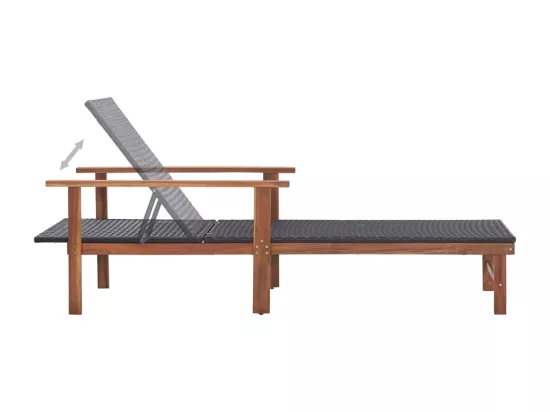 Chaise longue Résine tressée et bois d'acacia massif Noir