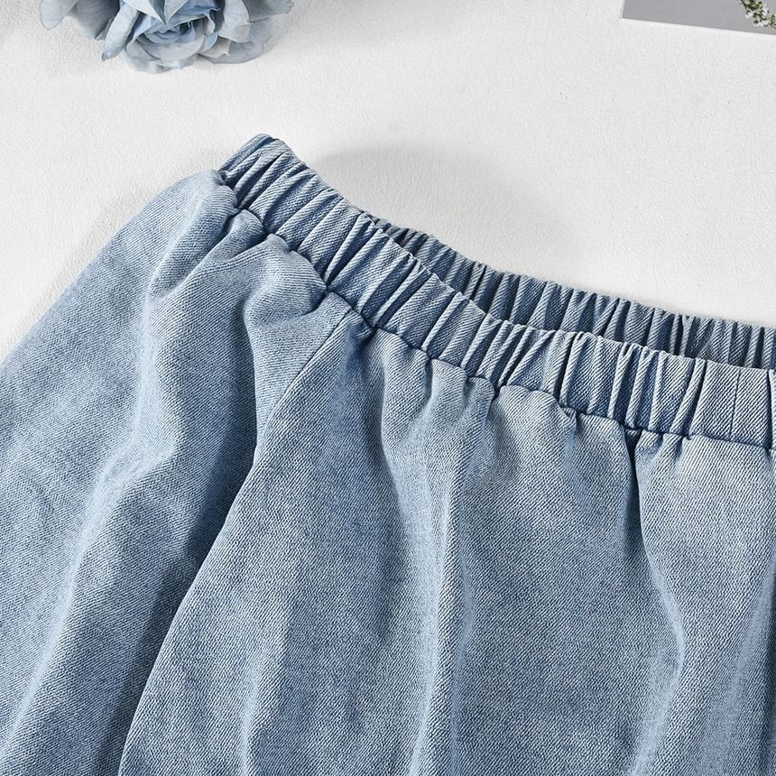 BrickBlack - Lange mouwen off-shoulder denim romper met wijde pijpen