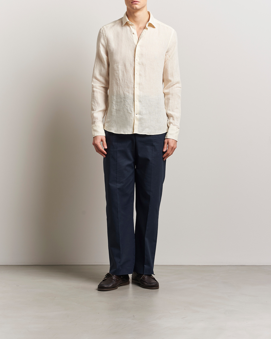Stenströms Slimline Cut Away Linen Shirt Light Yellow