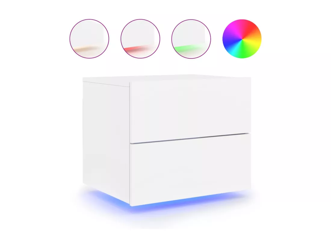 Tables de chevet murales avec lumières LED 2 pièces blanc