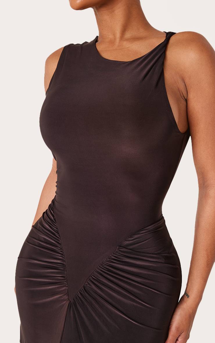 Chocolat Robe Maxi Shape Sans Manches Froncée Taille V