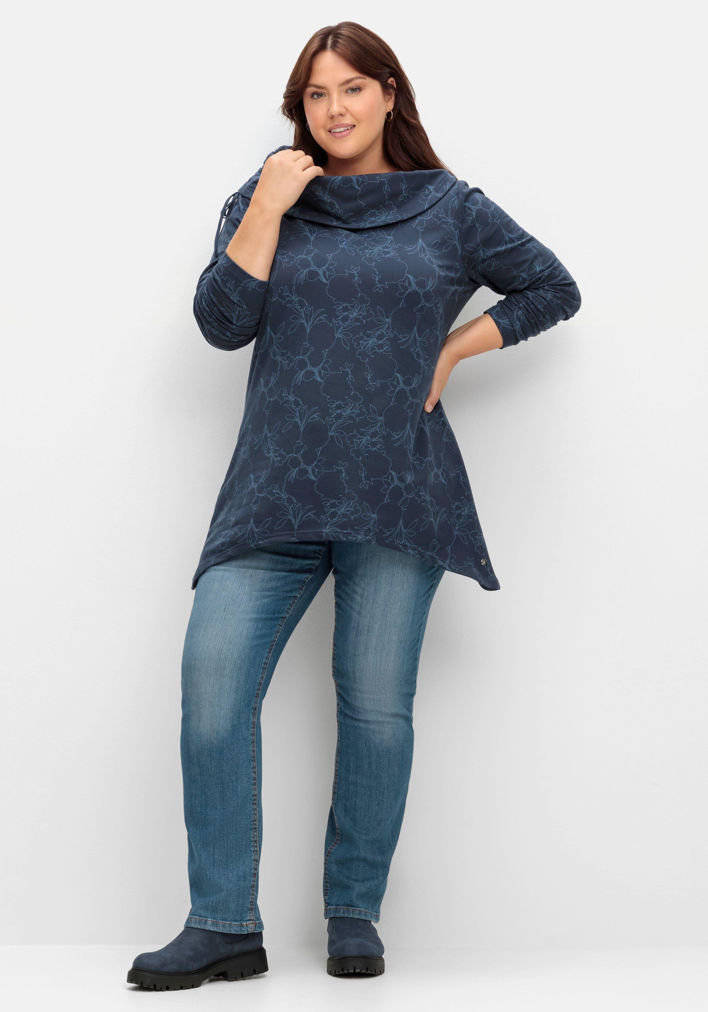 Langes Sweatshirt mit Alloverdruck, in Zipfelform