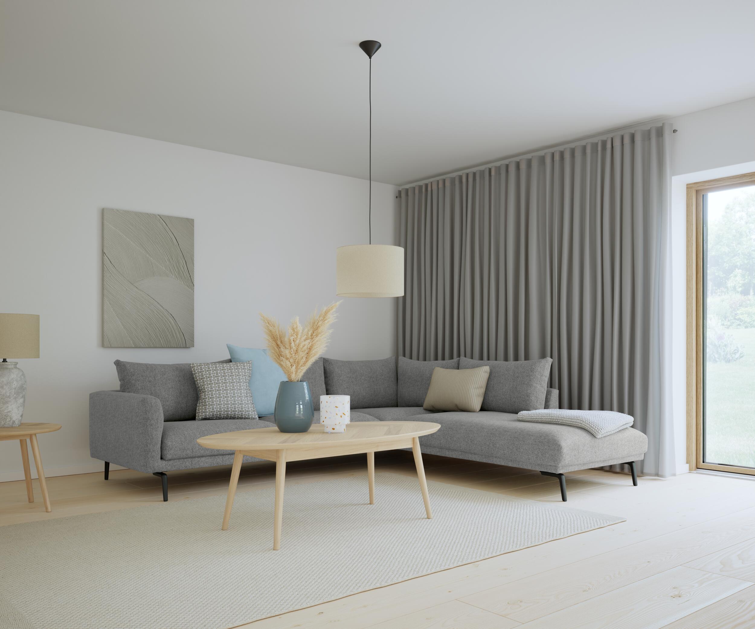 Hallsberg højrevendt sofa med pufafslutning