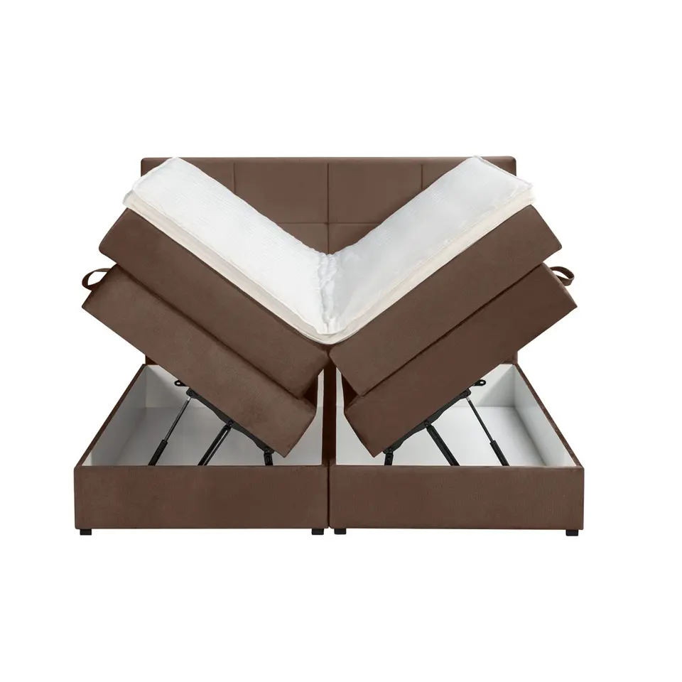 Boxspring met opbergruimte Liv geblokt - bruin - 140x200 cm
