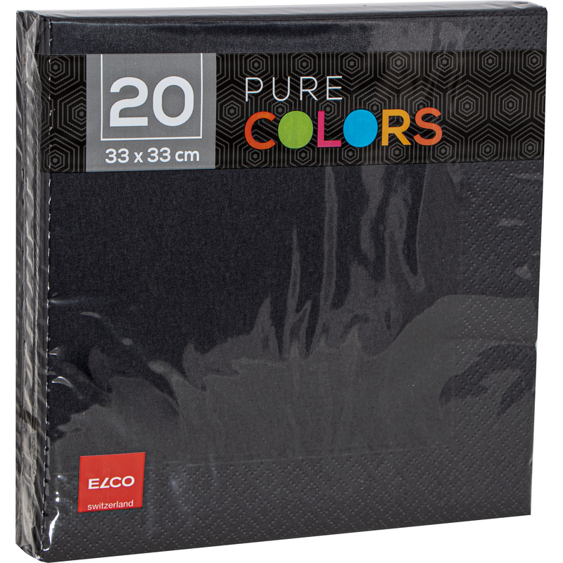 Elco Servietten Pure Colors, 33 x 33 cm, 1/4-Falz, schwarz, 20 Stück