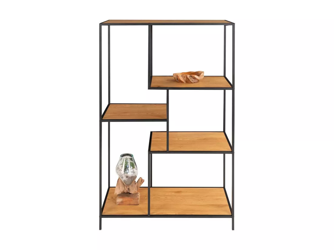 VOLLRAD - Etagère Multi-Rangement Acier Noir et Bois Naturel