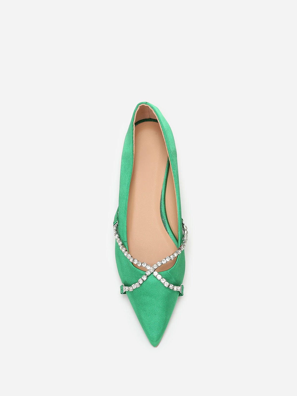 Ballerines pointues satinées et strass- Vert