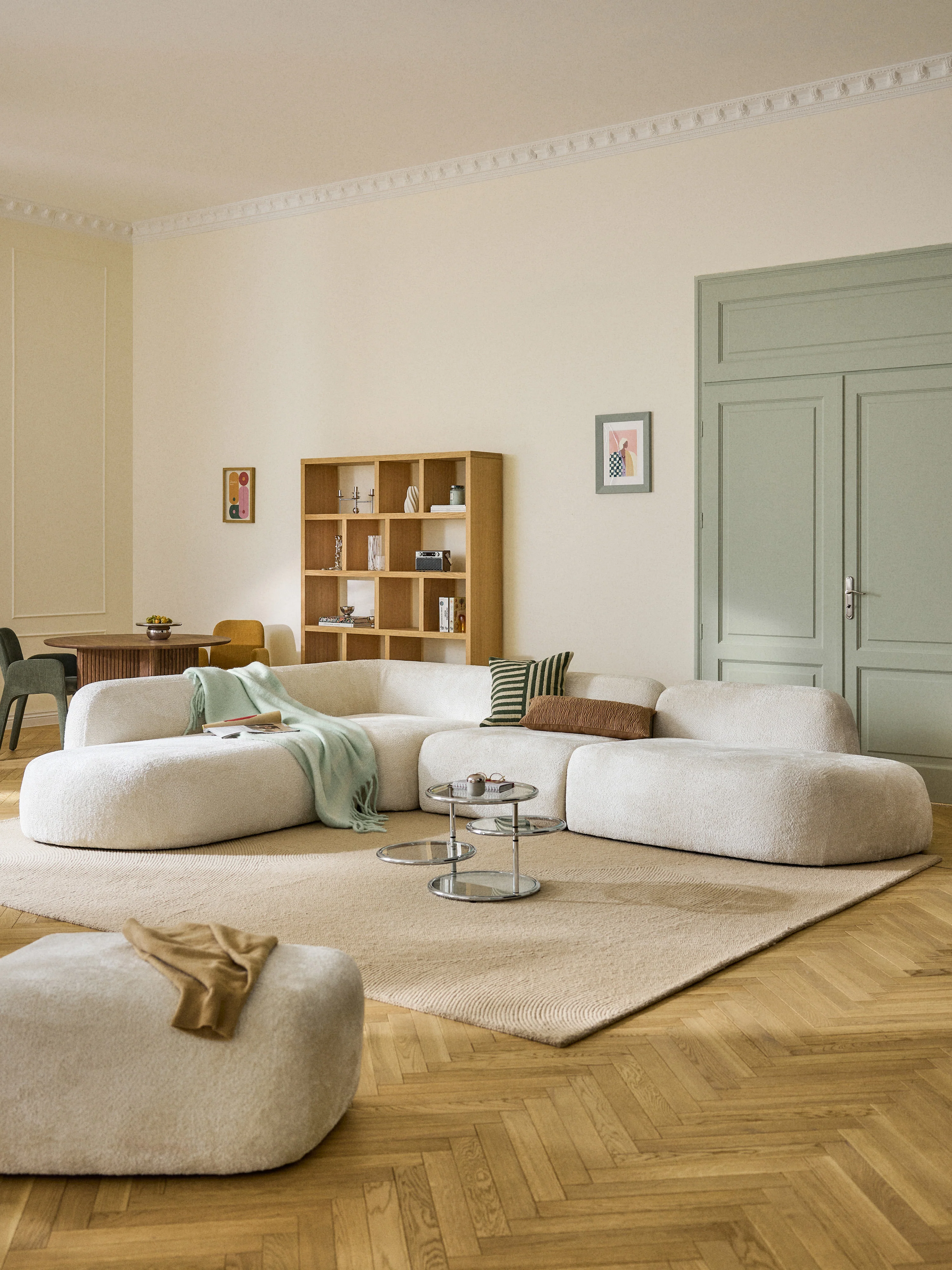 XL modulaire teddy bouclé hoekbank Wolke (4-zits) met chaise longue