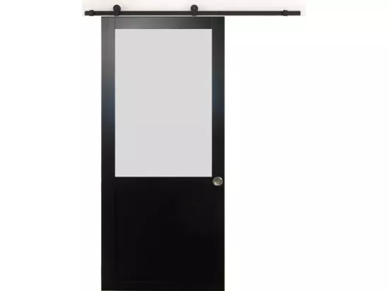 Porte Coulissante Athena Noir H204 X L83 + Rail A Roulettes Et 2 Coquilles Gd Menuiseries
