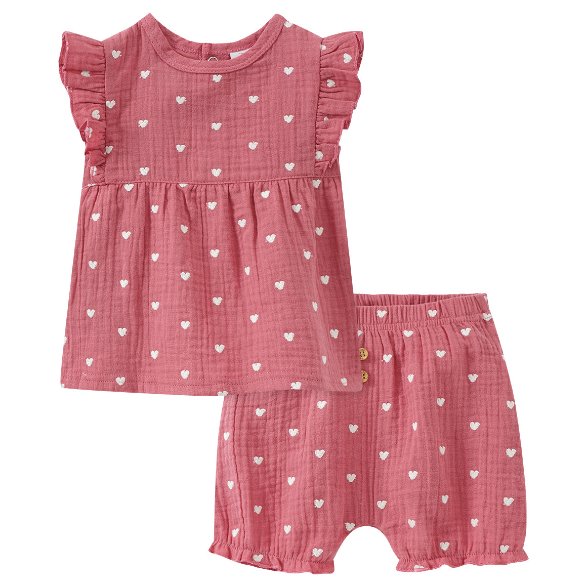 Topomini Newborn Kleid und Shorts aus Musselin dunkelrosa