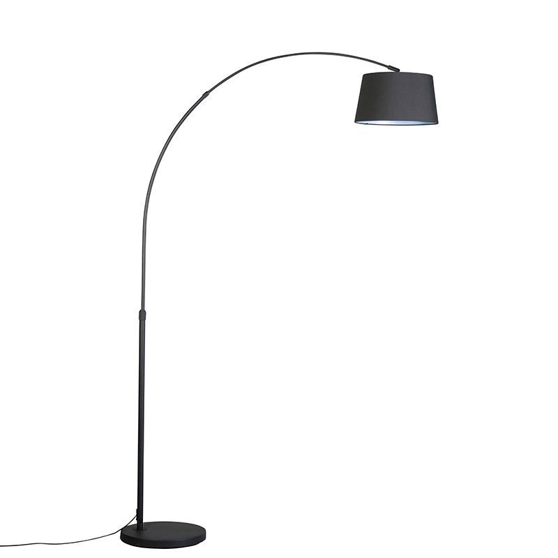 Moderne booglamp zwart met zwarte stoffen kap - Arc Basic